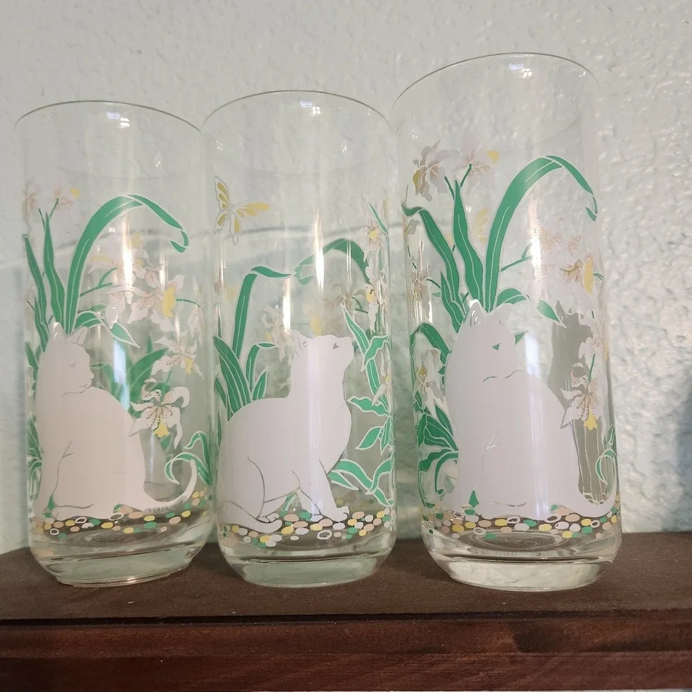 (3) Vtg Culver Acrylic Cat 20 Oz Highball Tumbler CottageCore‎ Patio Made Taiwan